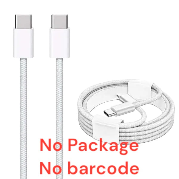 IPhone 15 compatible Usb-C to Usb-C Braided Cable White 1M / 3Ft Bulk (No packaging)